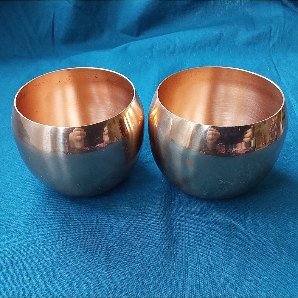Pair copper rolypoly glasses for Moscow Mule vintage 1970s Coppercraft Guild